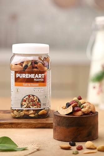 Pureheart Nutmix Salt & Sweet Dry Fruits 375 gm | Premium Salted Mix Nuts (Cashews, Almonds, Raisins, Cranberries) Delicious & Crunchy Mixed Dry Fruits - Reusable Jar