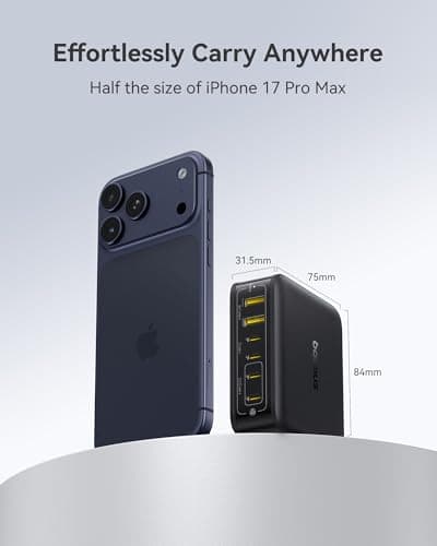 Baseus - 120W Charging Station, 6 in 1 USB-C PD Fast Charging Computer Charger with 5ft Extension Cable, 4 USB C, 2 USB A Ports, Travel Power Strip for iPhone 17/16 4