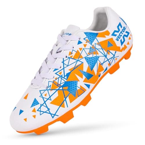 Vector X Nitrate-X Kids Synthetic Leather Upper|TPU Sole Football Shoes Comfortable Sports Shoe Athletic Footwear Walking | Lace-Up Soccer Studs (Orange-Black, Size-13)