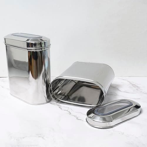 RudraEco 2800ml Stainless Steel Top Window See Through Container | Airtight Extra Large Kitchen Canister BPA Free | Transparent Lid Jar | For Atta Rice Flour Pulses Bulk Storage | Silver