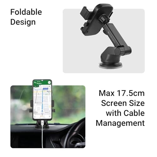ZEBRONICS CMH110|Car Mobile Smartphones Holder (Up to 6.8")|360° Rotatable|One-Press Lock & Release|Extendable Telescopic Arm|Strong Suction Cup for Windshield & Dashboard|Anti-Skid Silicone Pads 3
