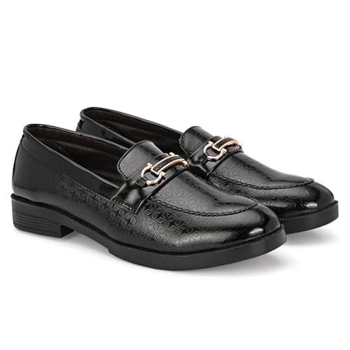 Men's Patent Leather Shiny Loafers | Shining Shoes for Wedding, Party and Festivals | Flexible TPR Sole and Comfortable Cushioned Insole | Stylish Shoes for Jeans, Kurta Pajama, Sherwani Black