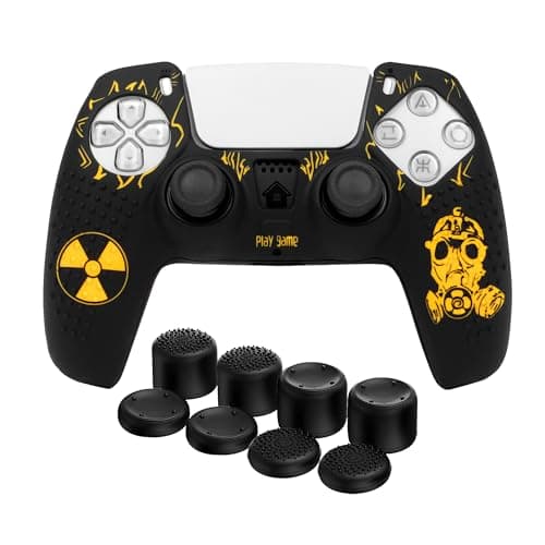 OIVO INDIA Black Skull and Thumbrgrip Set Controller Silicone Cover Case PS5 Controller Skin Anti Slip Protective Case Sleeve Compatible for Sony PlayStation 5 Remote (Combo of 2)