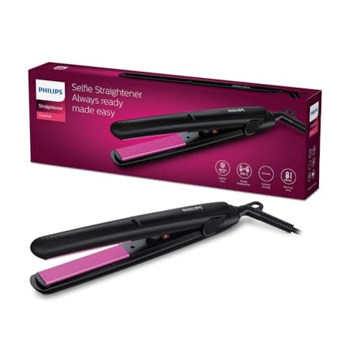 Philips India's No.1 Hair Styling Brand Selfie Hair Straightener, Minimized Heat Damage,SilkPro Care, Ceramic Plates,Smooth Shiny Straight Hair, 210°C Temp, Salon like Result | For Indian Hair, HP8302