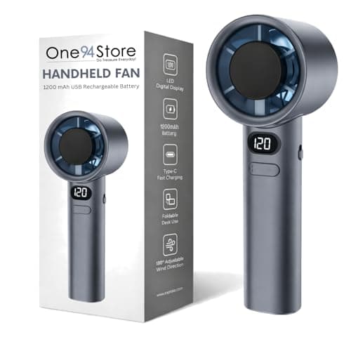One94Store Handheld Rechargeable Fan, Portable Mini Electric Fan with 1200mAh Battery, 120 Speed Levels with Long-Press Speed Control, Personal Cooling Fan for Travel, Office & Home, Grey
