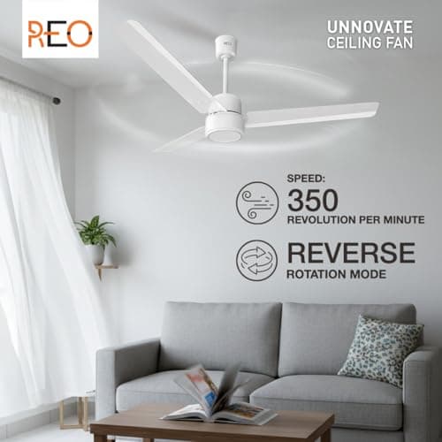 REO By Havells UNNOVATE BLDC 1200MM 5 Star Rated Ceiling Fan| Air Flow: 220 CMM| Speed: 350 RPM|Watt: 33W| Reverse Rotation Mode| Timer Setting| 2 Yr Door Step Warranty By Manufacturer (Elegant White) 5