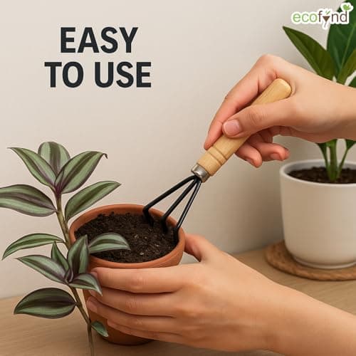 ecofynd Gardening Hand Tool (Cultivator with Wooden Handle), Home Garden Durable Plant Tool, Planting, Weeding, Pruning, Soil Maintenance, Farming Essential Kit (GT014) 5