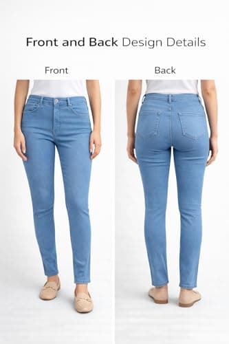DHYANAM Women’s Black Skinny Fit Jeans | High Stretch Slim Denim Pants | Mid Rise Skin Tight Jeans for Casual (in, Numeric, 38, Regular, Sky Blue) 3