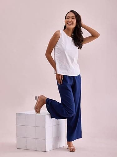 GO COLORS Women Navy Mid Rise Viscose Basic Palazzo - 2XL 2