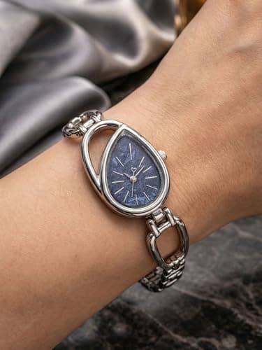 styledose Luxury Teardrop-Shaped Women’s Dress Watch Analog Watch for Women –Wrist Watches for Women's & Girls&Ladies (Silver -Blue) 2