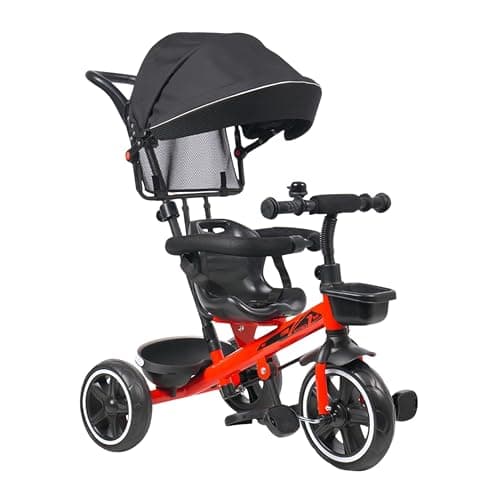 Luusa® Hyper PRO Canopy Plug N Play Tricycle/Baby Tricycle with Parental Control for Age Group 2+ Years Boys/Girls/Carrying Capacity Upto 30-KGS Proudly Made in India (Red)