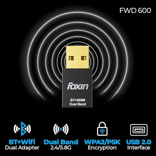 Foxin Nano 600 Mbps 2-in-1 Dual Band Wireless USB 2.0 WiFi (5Ghz) + Bluetooth 4.2 Adapter for PC, Laptop | High Speed Mini WiFi Bluetooth Dongle Compatible with Windows, Mac | WPA/WPA2 Security 3