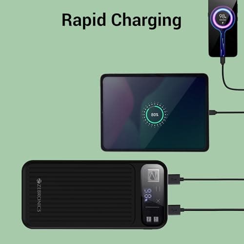 ZEBRONICS MB10000S13 Power Bank, 10000 mAh, Rapid Charge, 22.5W Output, Dual USB Output, PD 3.0 Type C, Built in Protections, Percentage Indicator, Made in India (Black) 5