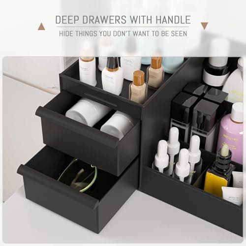 UCRAVO Black ABS Plastic Desk Organiser with Drawer,Multifunctional Desk Organizer,Customized Desk Organizer with Pencil Holders,Sticky Note,Paperclip StorageIOffice Table Stand for Home/Office 3