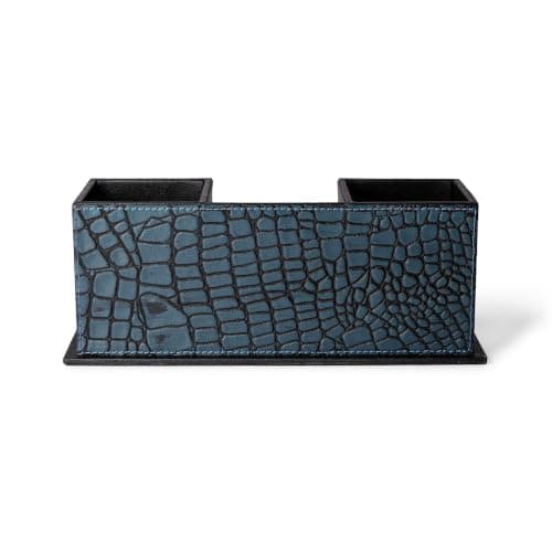 Desk Organizer Faux Leather Multi-Compartment Stationery Holder - Desktop Storage for Home Office and Professional Workspace (BLUE) 4