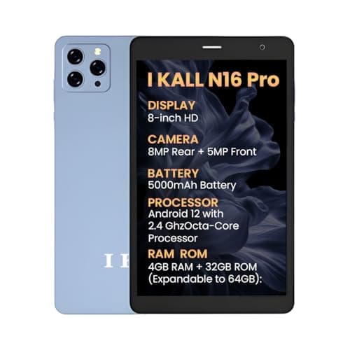 IKALL N16 Pro Smart Tablet – 8 Inch HD Display, Octa Core Processor, 4GB RAM + 32GB ROM, Android 12, 4G Voice Calling, Long-Lasting 5000mAh Battery (Blue)