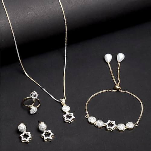 ZENEME Jewellery Set for Women American Diamond Star Shaped Necklace Set with Earrings, Bracelet and Ring Jewellery for Girls and Women 2