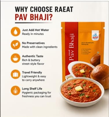 Raeat Instant Pav Bhaji – Ready to Eat Meal | Just Add Hot Water | Street Style Pav Bhaji | No Preservatives | Quick Veg Meal | Travel Friendly (Serves 2) 4
