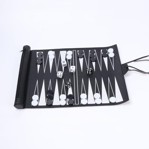 UJEAVETTE Acrylic Pieces Roll-up Backgammon Game Easy to Keep-Able Roll-up Backgammon Board, Black