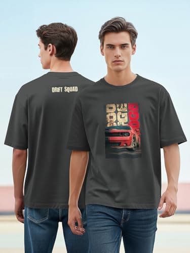 BULLMER Printed T Shirts for Men | Round Neck Cotton Mens Tees | Oversized Drop Shoulder T-Shirt for Man | Stylish Casual Tshirt for Men_Grey_Large 2
