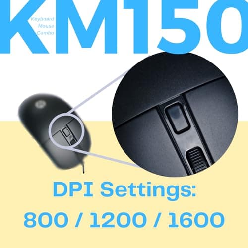 HP KM150 Wired Keyboard and Mouse Combo Full-Size Keyboard, 1600 DPI Ergonomic Optical Sensor Mouse, Instant USB Plug-and-Play, 12 Shortcut Keys, Adjustable Slope Keyboard (3-Years Warranty) 5