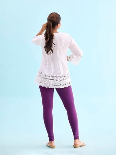 GO COLORS Soft Cotton Stretch Ankle Length Leggings for Women | Breathable, Mid Rise, Medium Purple 5