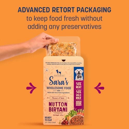 Sara’s Wholesome by HUFT Flavours of India Mutton Biryani Wet Dog Food – 300 gm (Pack of 3) | Value Pack | Real Mutton Recipe | Complete & Balanced Nutrition for Dogs of All Breeds 5