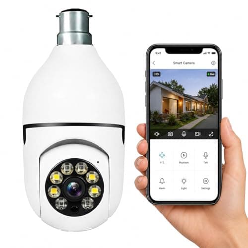 JB Supar 3MP WiFi Black Light Bulb CCTV Camera for Home Indoor | Full HD | 360° View | Night Vision | Motion Detection | Two Way Audio | Wireless Light Camera with Mobile App V380 Pro (Black Light)