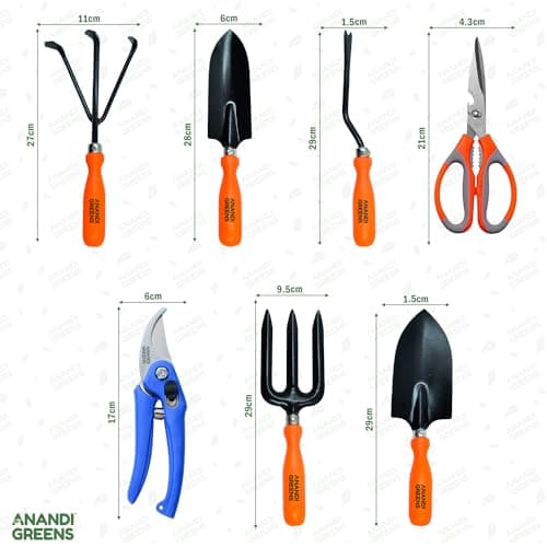 Anandi Green's Metal Agriculture Gardening Tools Kit-10 Pcs (Cultivator, Fork, Trowels, Weeder, Garden Gloves, Pruner Cutter, Scissors, Seeds Packet, Tool packet) | Gardening Tools Set For Home Garden 3