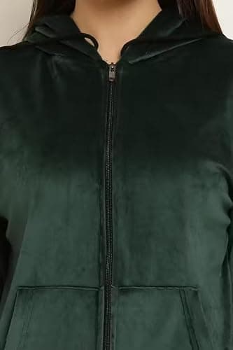 100LUCK Trendy Women’s & Girls Velvet Tracksuit Set | Soft & Stretchable Velvet Co-Ord Set for Women | Stylish Hooded Jacket & Jogger Pants | Winter Wear Casual for Travel, Gym & Daily. Bottle Green 3