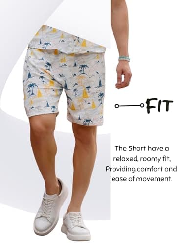 Zilcon Men's Casual Shorts Printed Fabric Drawstring Summer Beach Shorts (in, Alpha, L, Regular, Yellow) 4