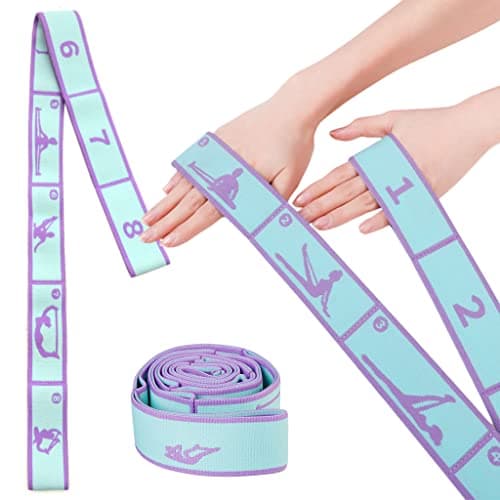 Proberos® Yoga Belt for All People, 8 Loops Stretching Strap with Printed Positions, Multi-Purpose Elastic Resistance Band for Yoga, 85*4 Cm, Fitness, Rehabilitation, Ankle Joint & Ligament Training