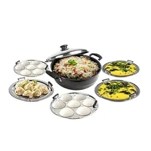 AGARO Elite Hard Anodised Multi Kadhai with Stainless Steel Lid, 5L, Gas Compatible, 3mm Thick Body, Riveted Handle