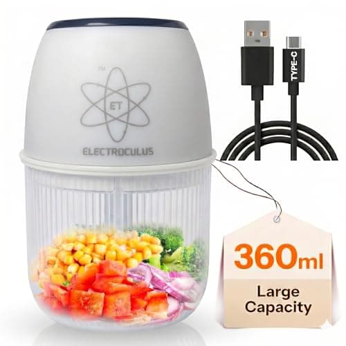 Electroculus Rechargeable mini electric chopper for kitchen,360 ml, Food Grade Bowl, Stainless Steel Blades, One Touch operation, Mincing Garlic, Ginger, Onion, Vegetable,Nuts(color-SMOKE WHITE)