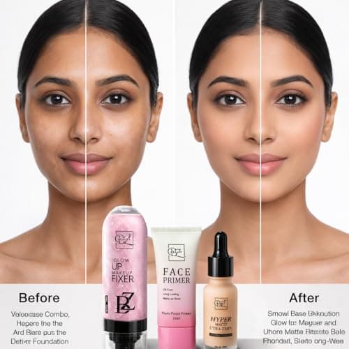 Beauzy Professional Glow Up Makeup Fixer Combo with Photo Face Primer 20ml & Hyper Matte Ultra-Thin Foundation 20ml | Long-Lasting Matte Finish | Oil-Free Makeup Combo for All Skin Types (Pink) 3