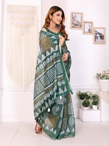 Qynvexa Ethnic Women's Printed Chanderi Silk Saree with Unstitched Blouse Piece | Lightweight Silk Blend Floral Print Sari for Festive, Wedding and Office Wear (5.5 Meters Saree + 0.8 Meter Blouse) 4