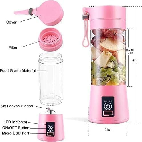 Shopstyle Portable Blender 6 Blade USB Juicer Bottle Portable Juice Blender USB Juicer Juice Mixer Bottle Rechargeable Juice Blender for Shakes Fruits & Vegetables Electric Grinder(Multicolor) 3