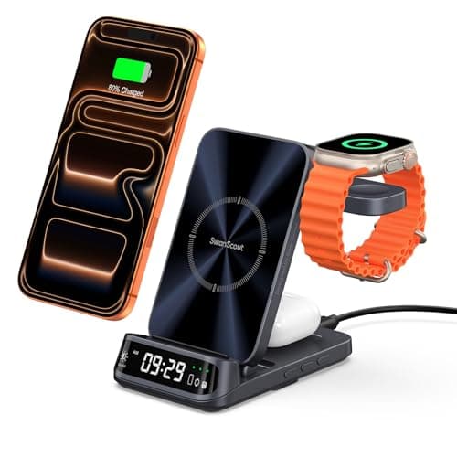 SwanScout Wireless Charger for iPhone 17, SwanScout 708A, 3 in 1 Charging Station for iPhone Air/16/15/14/13/12, Foldable Charging Stand for Apple Watch Ultra/11/10/9/8/7/6, for AirPods (No Adapter)