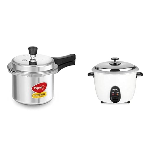 Favourite Outer Lid Non Induction Aluminium Pressure Cooker, 3 Litres, Silver and Stovekraft Joy Rice Cooker with Single Pot, 1.8 litres (White)