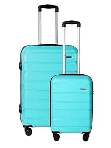 Teakwood Large 8 Wheel Set of 2 Trolley Bag, Hard Cabin with Zipper Closure, Adjustable Push Button & Cross Side Strap, TSA Lock System 360 Degree (Small-Medium, Aqua Green)