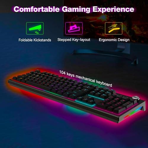Ant Esports MK1850 Mechanical Wired Gaming Keyboard Blue Switch Hot-Swap Mech Keyboard with Volume Knob 17 Modes RGB Backlit Full Keys Anti-Ghosting,Dual Colour Injection Moulded Key capsfor PC-Black 3