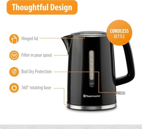 Toastmaster Electric Kettle by Select Brands - Cordless Electric Water Boiler for Coffee, Tea & More - Use This Electric Tea Kettle in Your Kitchen or Dorm - 1.7 Liters, Black 3