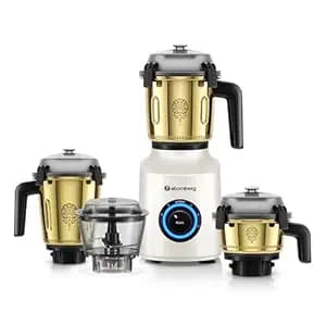Atomberg Zenova Special Edition Mixer Grinder | Unique Coarse Mode for Silbatta-like Texture | Intelligent BLDC Motor | Safety Features | 4 Jars including Chopper | Pearl White-Heritage Brass