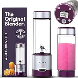 OWNAIR Portable Blender | Smoothie & Juice Maker | 180W Blender Mixer Grinder | 5000mAh Rechargeable Portable Juicer | 450ml High Borosilicate Glass Jar | Baby Food & Smoothie Maker | Grey & Purple