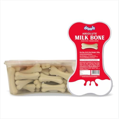 Drools Absolute Dog Bone Treats 300g 20 Pieces Jar | Milk Flavour | Strengthens Gums and Jaws | Enriched with Calcium and Phosphorus | Keeps the Dog's Teeth Healthy and Clean