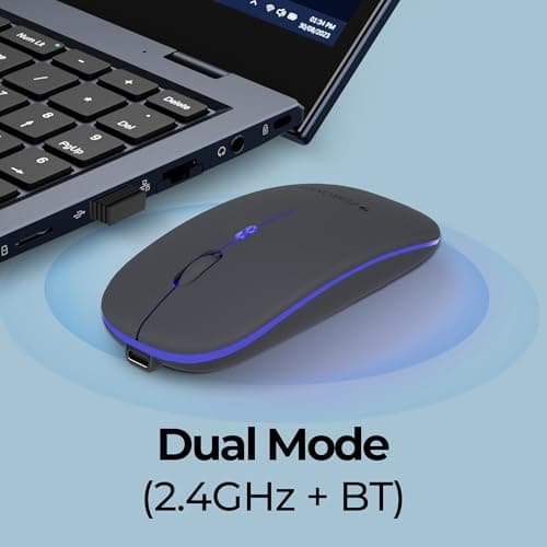Zebronics Wireless Mouse, Dual Mode 2.4GHz + BT, Up to 1600 DPI, USB Nano Receiver, Lightweight Design, Multicolor LED Lights, Rechargeable Battery (Blanc, Grey) 2