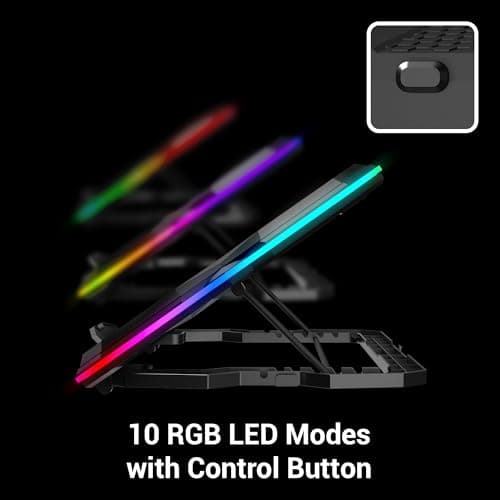 ZEBRONICS NC8000 Laptop Cooling Pad, Upto 17 inch, Silent Operation, 5 Fans, 5 Level Adjustable, Speed Control, 10 RGB Modes, USB Port, Mobile Holder 5