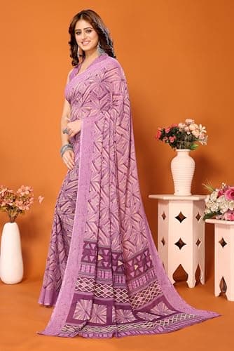 Yashika Women's Trendy Georgette Purple Color Saree with Blouse Material(BABLI PURPLE) 4
