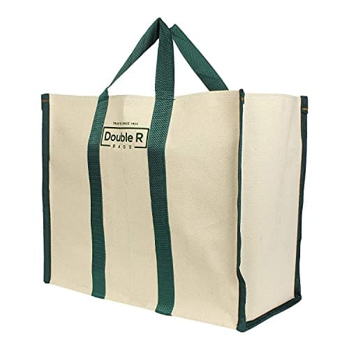 Double R Bags Women’s Eco-Friendly Cotton Canvas Shopper Tote Bag | Big Reusable Jhola Bag for Grocery, Milk, Fruits, Vegetables with Reinforced Handles | 43x21x35 cm, 1 Compartment (Green, Pack of 2) 3