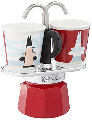 Bialetti Mini Express Magritte Stovetop Coffee Maker – Aluminum 2-Cup Espresso Maker with 2 Shot Glasses, Compact Moka Pot for Home & Office, Durable Coffee Maker for Rich Aromatic Espresso Brewing
